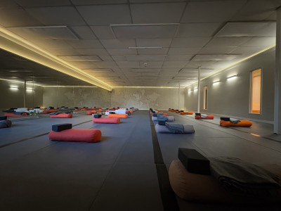 yogafusion's Prana Room with Bolsters setup for workshop