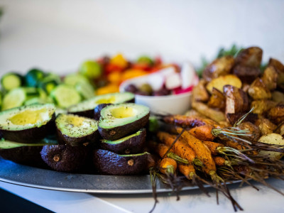 A vegeterian vegetable platter at a yoga retreat