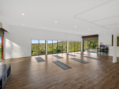 Yoga Retreat Daily Practice Room Wide Shot